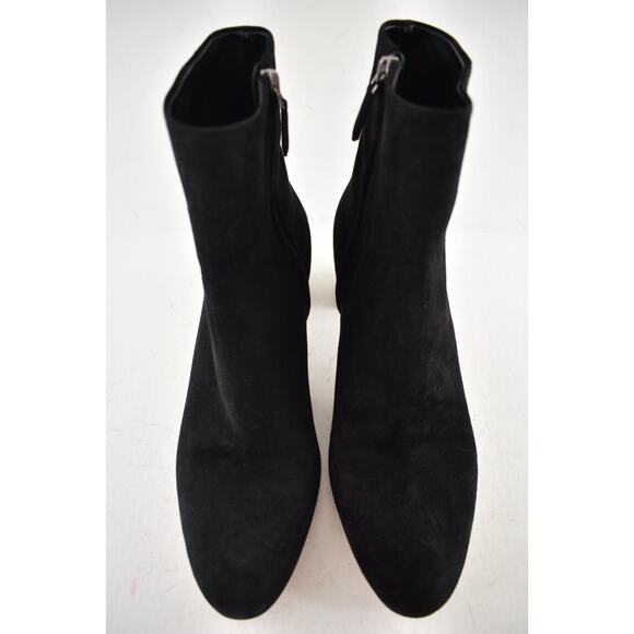 Prada 55MM Tronch Black Suede Silver Logo Short Ankle Block Heel Bootie 38.5 - Picture 5 of 11
